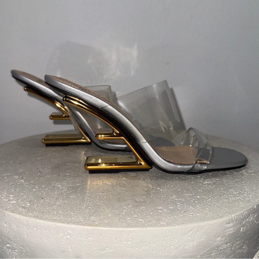 Luxury Clear Strap Sandals in Silver - Picture 3 of 11